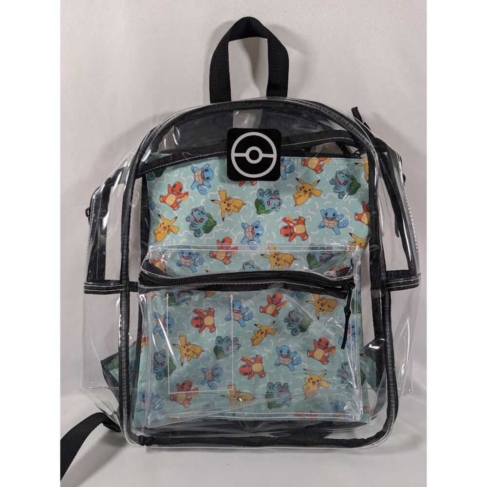 Pokemon Clear Backpack Pikachu Charmander Squirtle Bulbasaur Aqua PVC